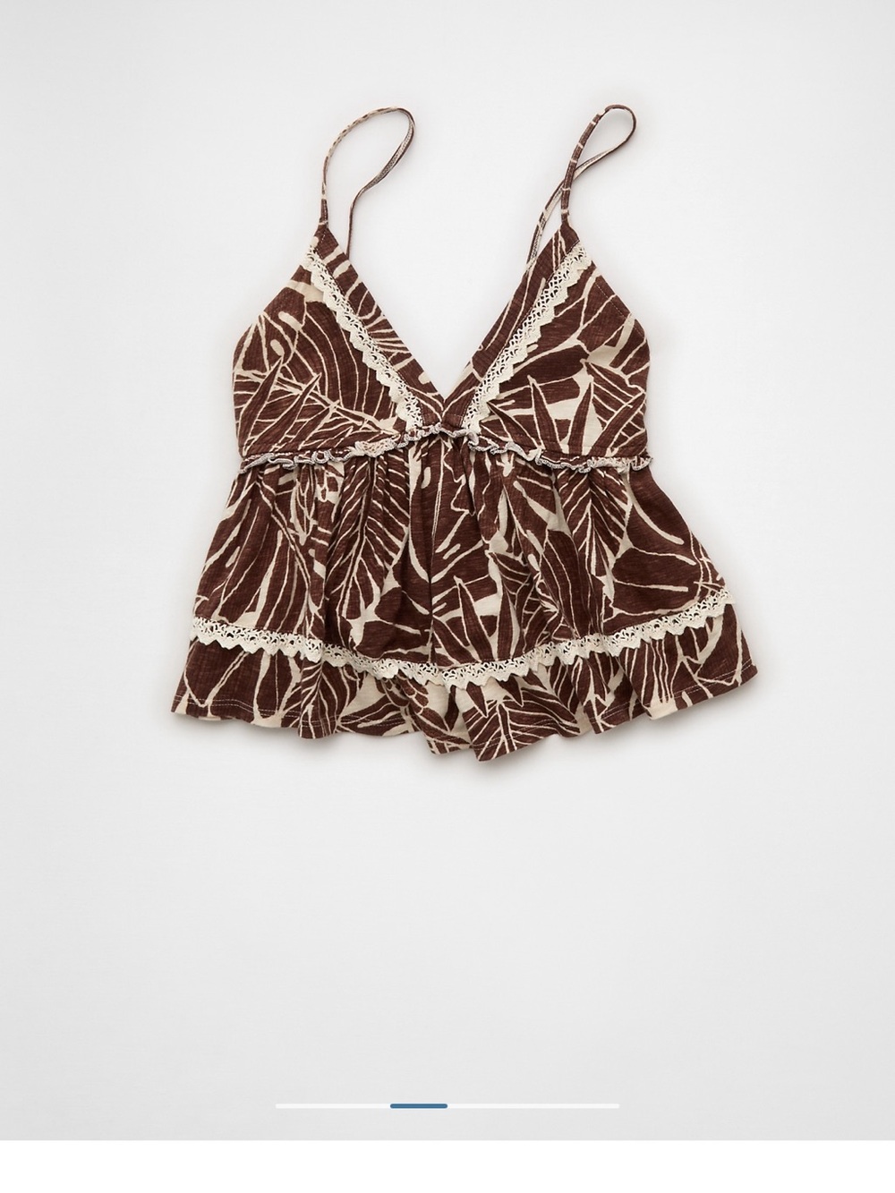 aerie Brown and Cream Leaf-Print Lace Trim Tank Top